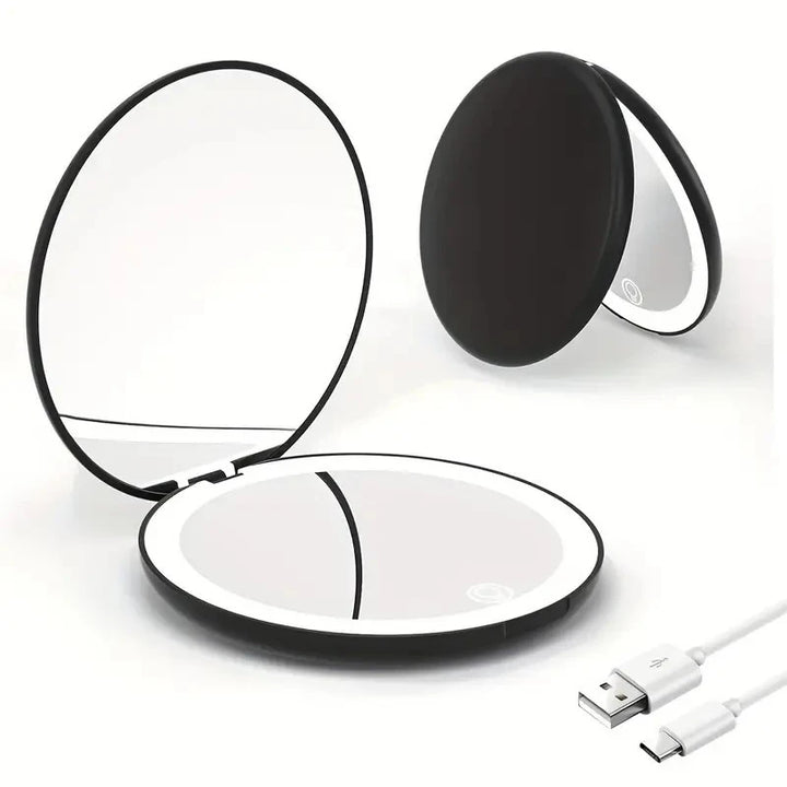 Lighted Travel Makeup Mirror – 2X/5X Magnification, Double-Sided