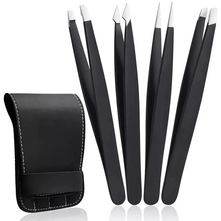 4pcs Colorful Stainless Steel Eyebrow Tweezers Set with Box