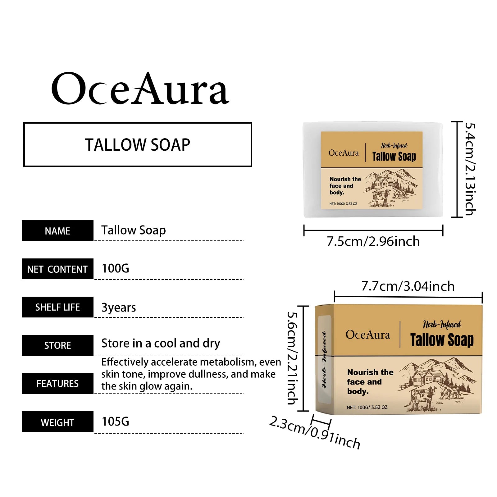 Oceaura Beef Tallow Bath Soap – Pore Cleansing & Moisturizing