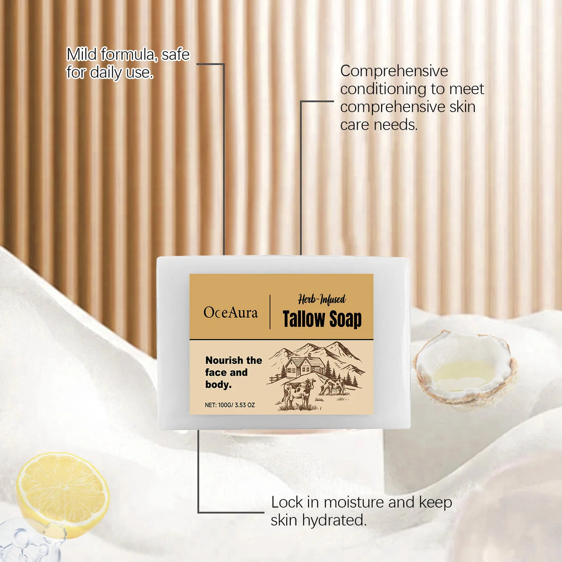 Oceaura Beef Tallow Bath Soap – Pore Cleansing & Moisturizing