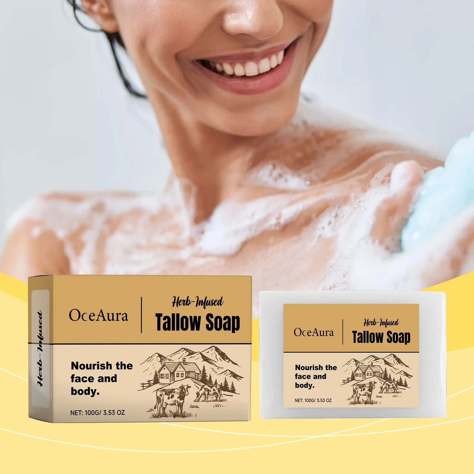 Oceaura Beef Tallow Bath Soap – Pore Cleansing & Moisturizing