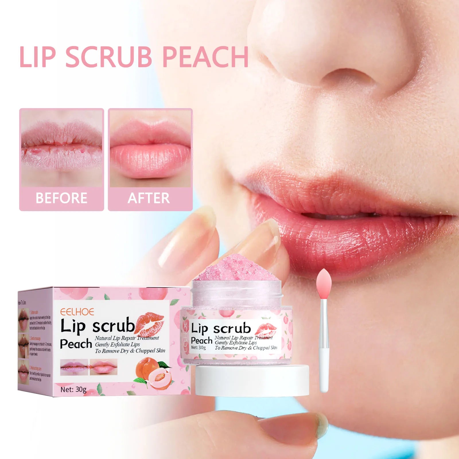 Eelhoe Peach Lip Scrub – Exfoliating & Nourishing