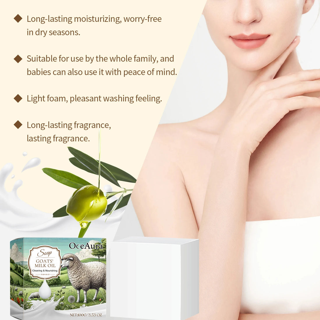 Oceaura Goat Milk Soap – Gentle Exfoliating & Moisturizing Body Bar