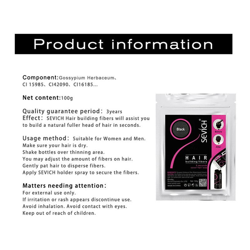Sevich Hair Fibers 100g – Hair Loss Concealer & Growth Powder