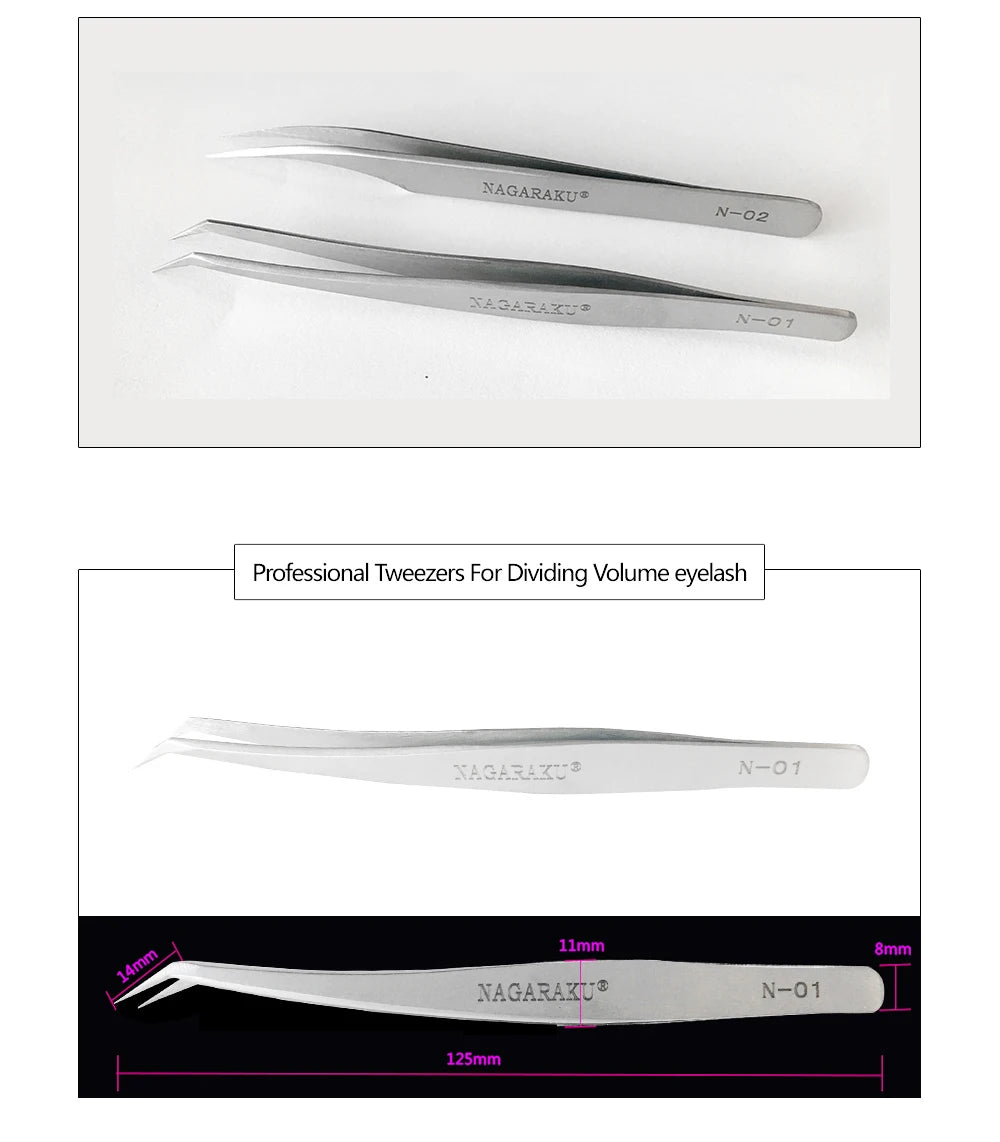 NAGARAKU Stainless Steel Eyelash Tweezers & Nippers Set