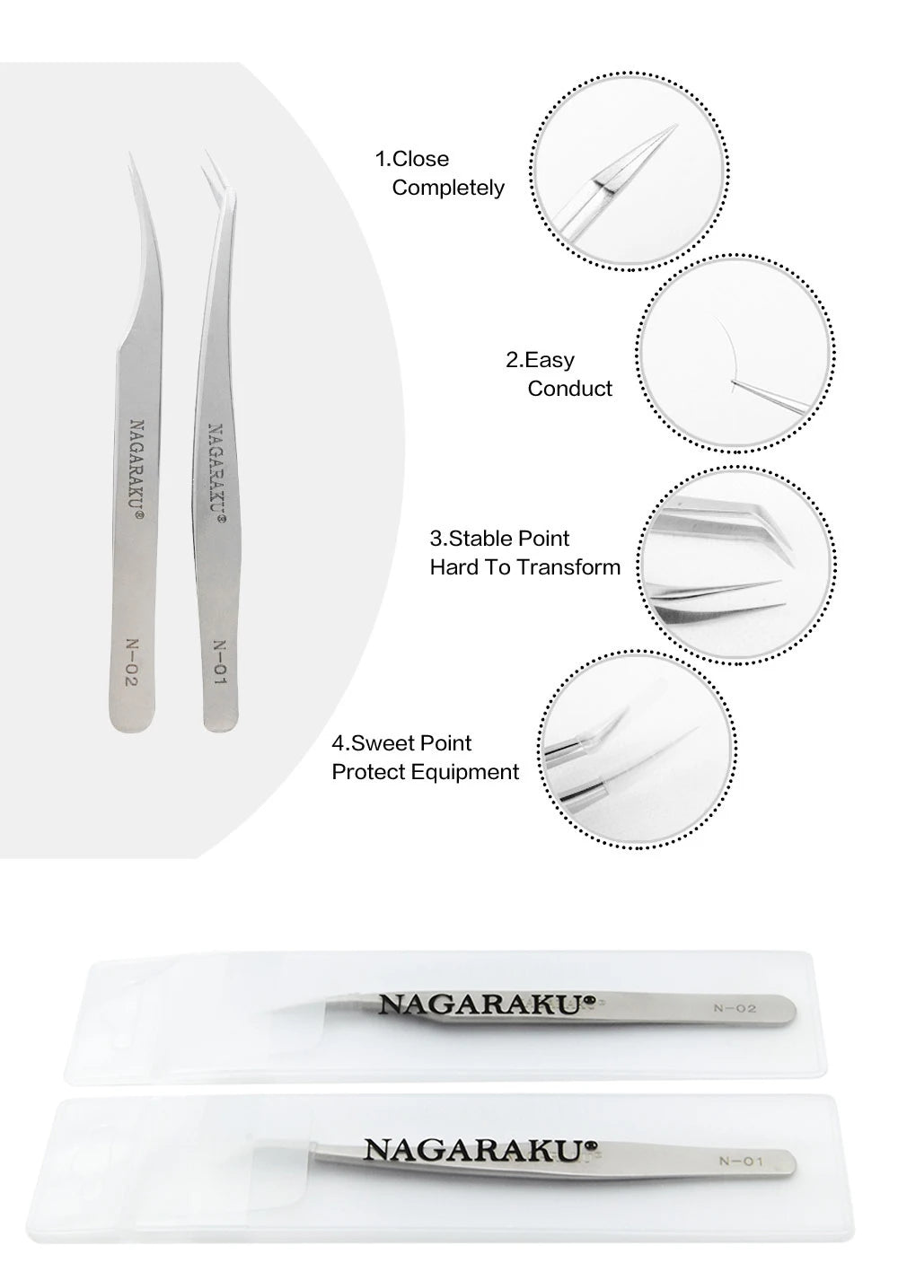 NAGARAKU Stainless Steel Eyelash Tweezers & Nippers Set