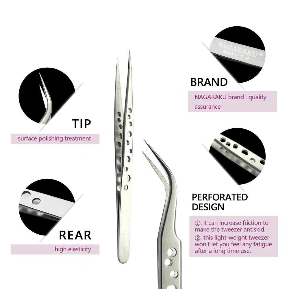 NAGARAKU Stainless Steel Eyelash Tweezers & Nippers Set