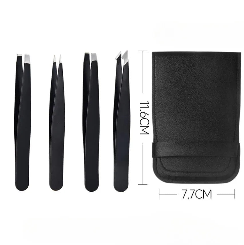 4pcs Colorful Stainless Steel Eyebrow Tweezers Set with Box