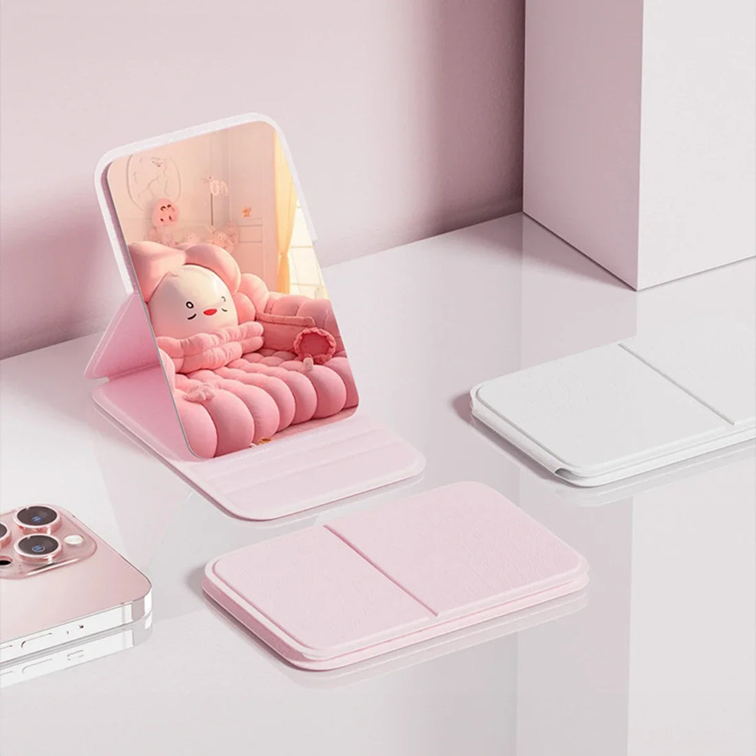 Portable Folding Makeup Mirror – Adjustable Tabletop Design