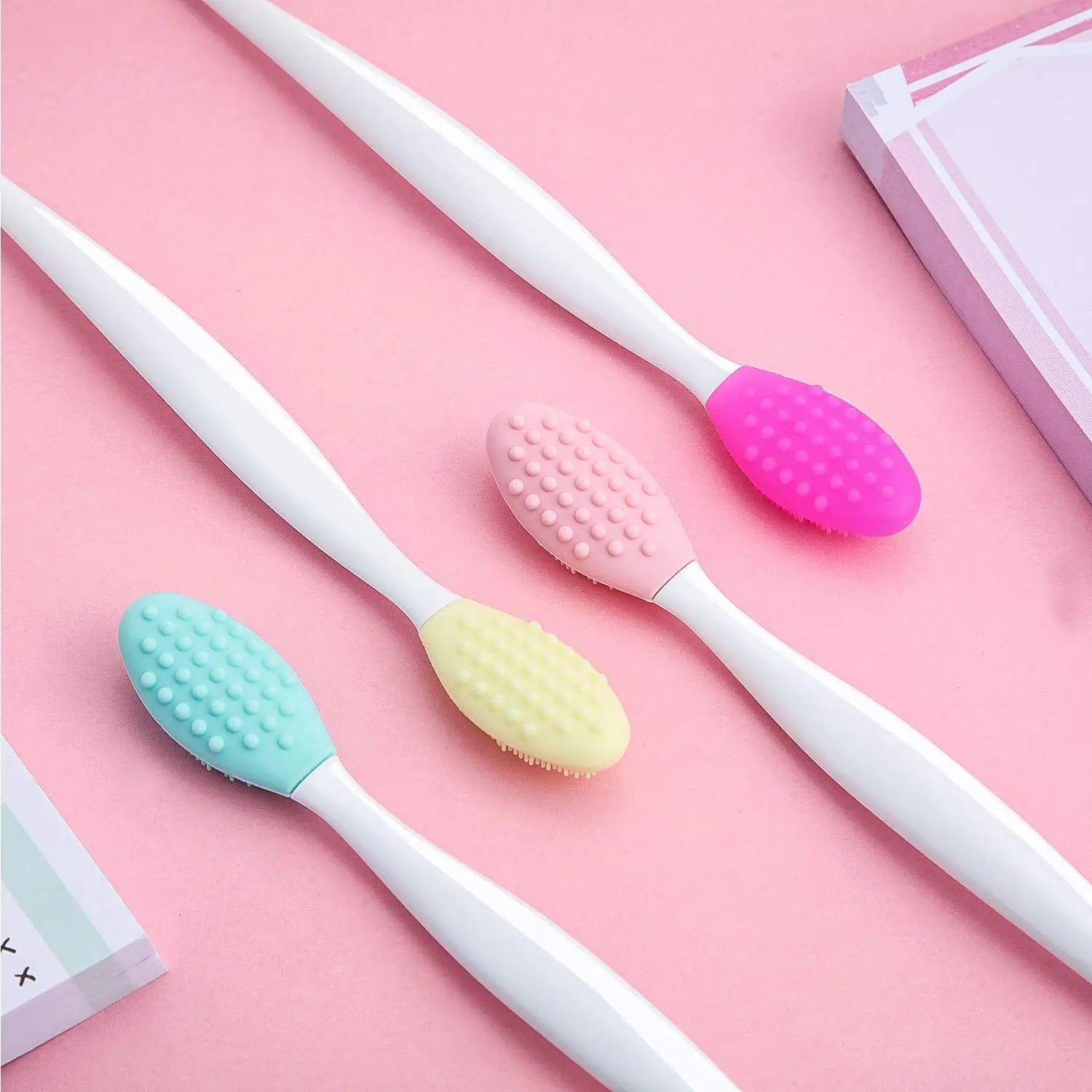 4pcs Double-Sided Silicone Lip Exfoliating Brush Set