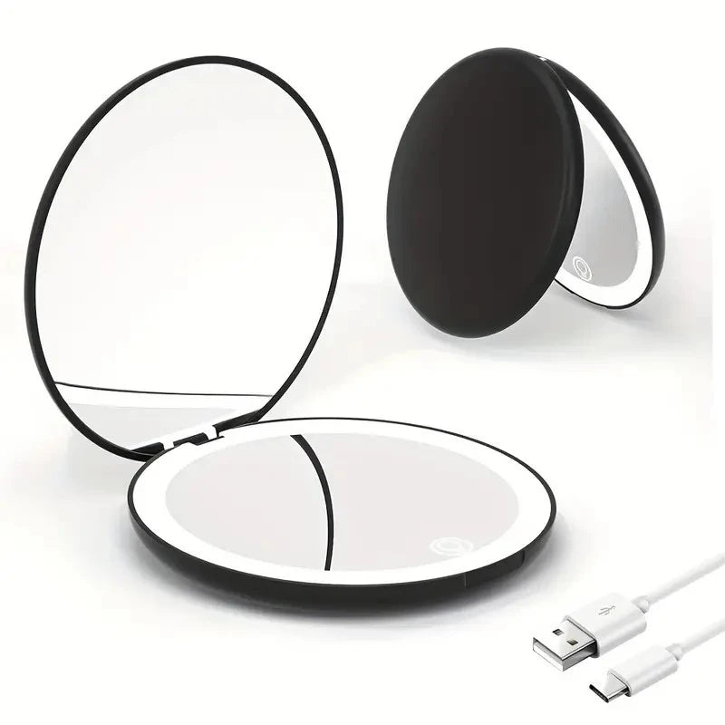 Lighted Travel Makeup Mirror – 2X/5X Magnification, Double-Sided