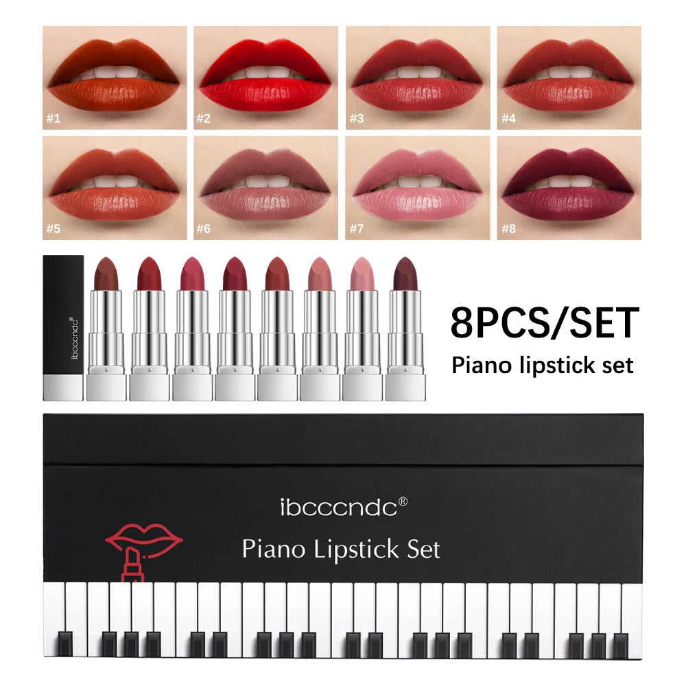 8-Pc Velvet Matte Lipstick Set – Long-Lasting Waterproof