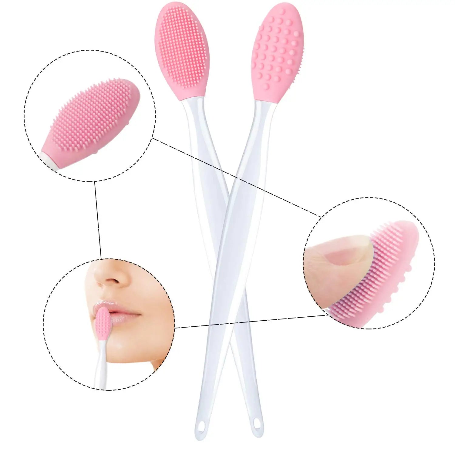 4pcs Double-Sided Silicone Lip Exfoliating Brush Set