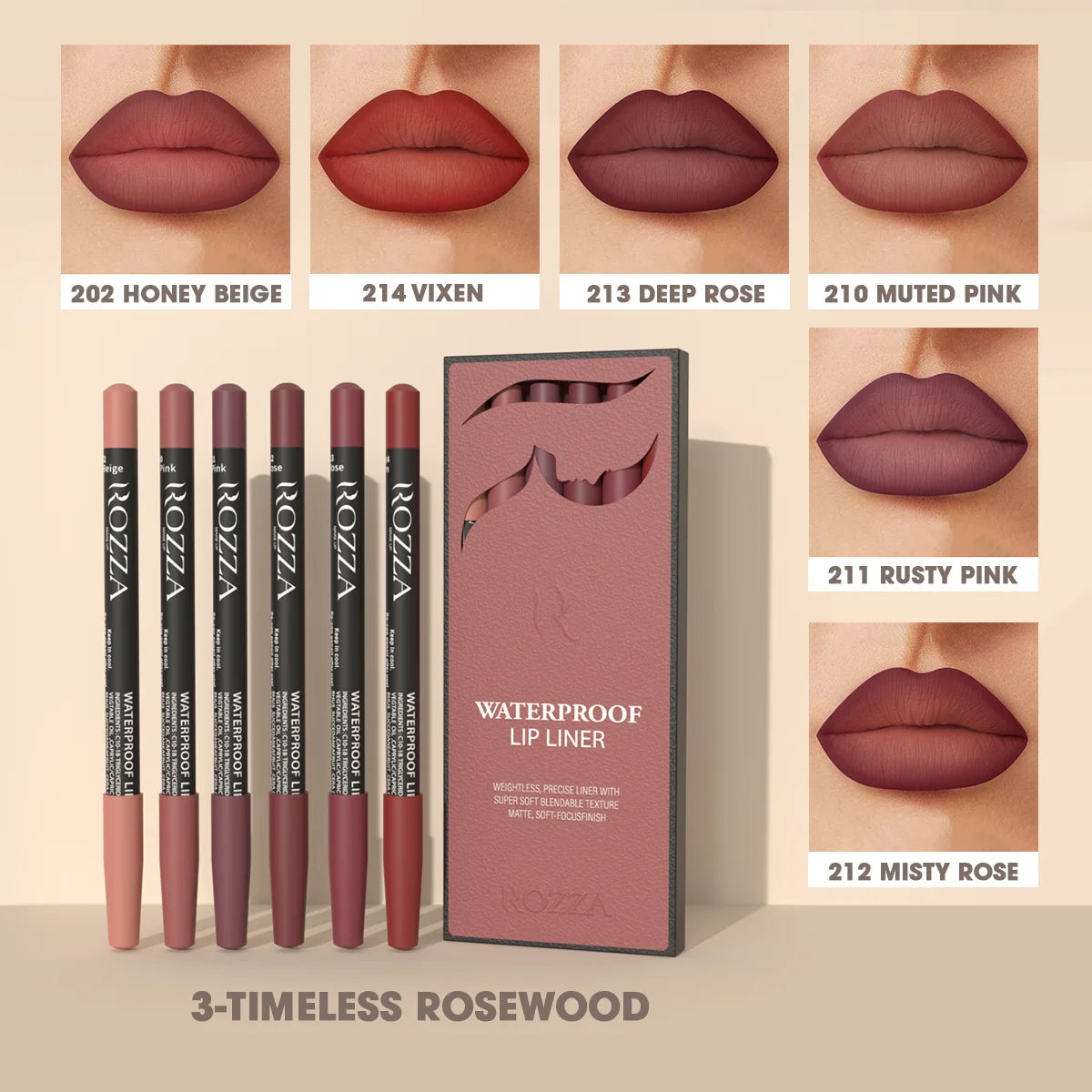 Rozza Waterproof Matte Lip Liner Pencil Set