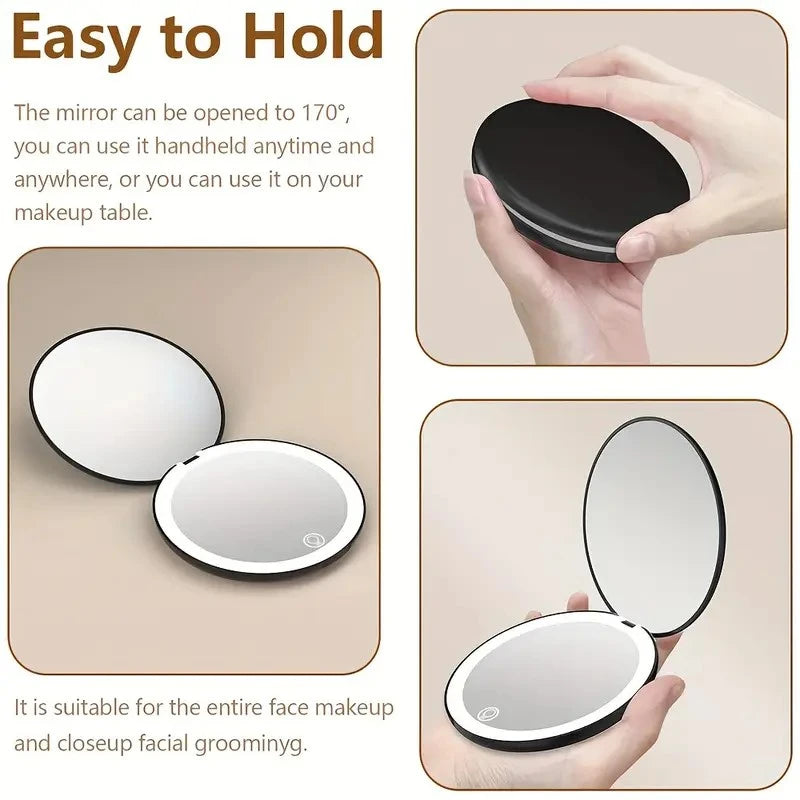 Lighted Travel Makeup Mirror – 2X/5X Magnification, Double-Sided