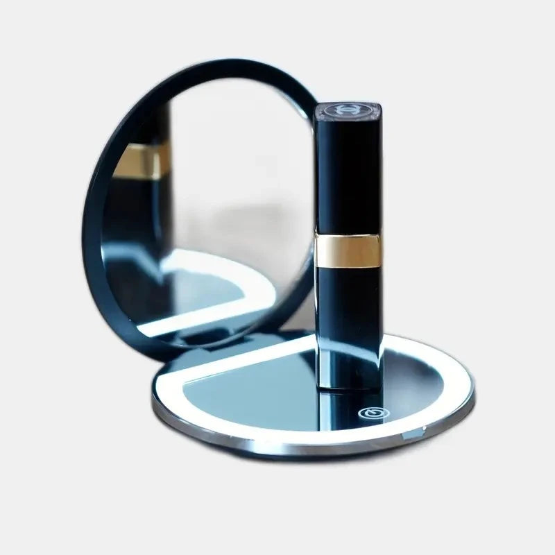 Lighted Travel Makeup Mirror – 2X/5X Magnification, Double-Sided