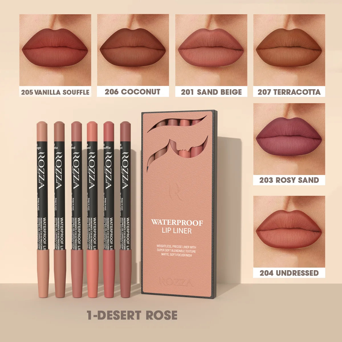 Rozza Waterproof Matte Lip Liner Pencil Set