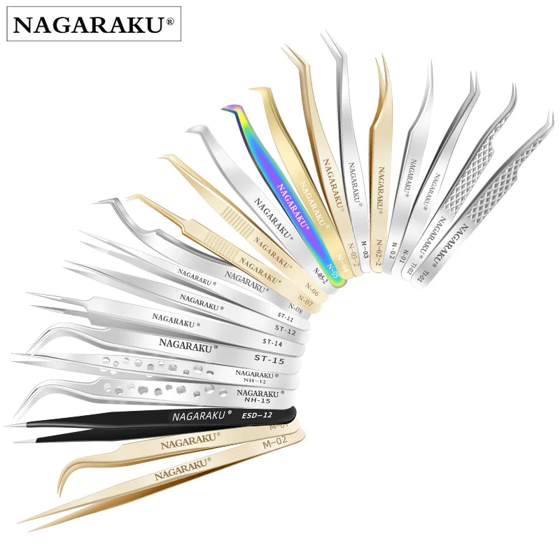 NAGARAKU Stainless Steel Eyelash Tweezers & Nippers Set
